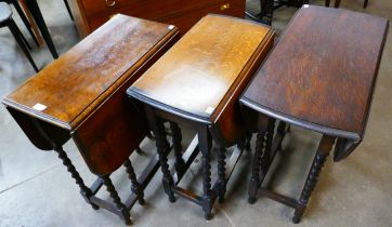 Three small oak barleytwist gateleg tables