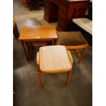 An oak nest of tables and two stools