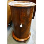 A Victorian cylindrical mahogany and marble topped pot cupboard