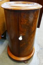 A Victorian cylindrical mahogany and marble topped pot cupboard