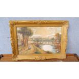 English School (early 20th Century), Knaresborough river scene, watercolour, indistinctly signed,