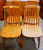 A set of four Danish style beech kitchen chairs