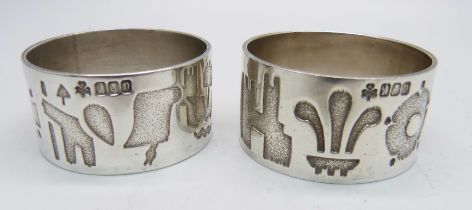 Two Irish silver napkin rings, Michael D Hilliar, 62g