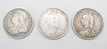 Three silver half-crowns, 1887, 1890 and 1897