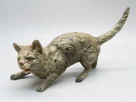 A late 19th Century cold painted model of a Louis Wain style cat, 10.5cm