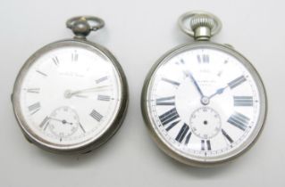 A Victorian Waltham pocket watch, Birmingham 1890 and one other pocket