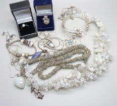 A collection of silver and silver mounted stone set jewellery