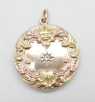 A 9ct gold and diamond set locket, marked 375, 8.5g, 27mm