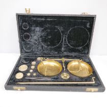 A cased set of apothecary scales and weights