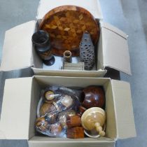 Two boxes of tourist trade treen including Western Australia banksia nut x 2 **PLEASE NOTE THIS