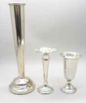 Three silver vases, tallest 17.5cm