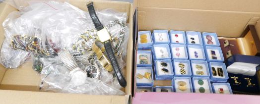 Twenty-two pairs of cufflinks and a box of mixed costume jewellery