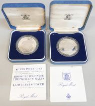 Two The Royal Mint 1981 silver proof commemorative crowns, with certificates