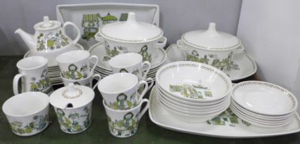 A Figgjo Norway Market pattern tea and dinner service; seven plates, four side plates, six tea