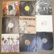 Eighteen LP records and 12" singles, house music, soul, etc.