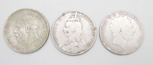 Three silver crowns; 1819, 1891 and 1935