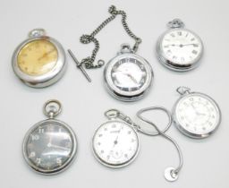A Jaeger-LeCoultre military issue pocket watch, GSTP U.222, and five other pocket watches