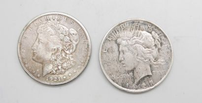 Two silver US Dollars, 1921 and 1928