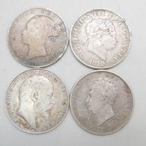 Four silver half crowns, 1819, 1825, 1881 and 1909