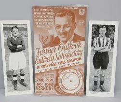 Topical Times football cards (8) and two Vernons Pools coupons dated December 1937 and other