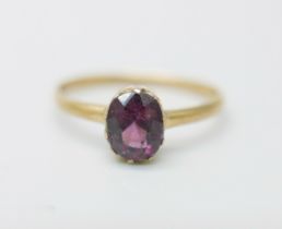 An 18ct gold and amethyst solitaire ring, 2g, Q
