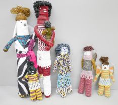 Tribal tourist trade art; six South African beaded dolls