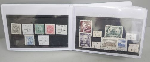 Stamps; a small album of better mint and used European stamps in sets and singles on 27 no.