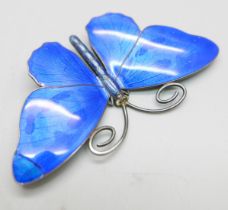 A large Marius Hammer 930 silver and blue enamelled butterfly, a/f, 80mm wide