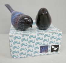 A pair of Poole Pottery birds in celestial glaze, boxed