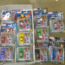 A box of Marvel Superheroes motorised model kits, eleven in total