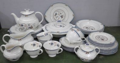 A Royal Doulton Old Colony six setting dinner and tea service, small chip to teapot spout, one cup