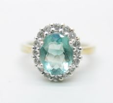A silver gilt, green fluorite and topaz ring, S