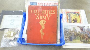 Mixed ephemera, Illustrated London News, Adventure comic, Celebrities of the Army, prints,