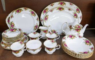 Royal Albert Old Country Roses teaware, six setting, lacking two cups with large teapot and six soup