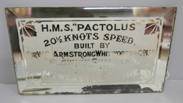 Shipping; an original 19th Century bevelled edge mirror from HMS Pactolus, 26.5cm x 15.5cm with