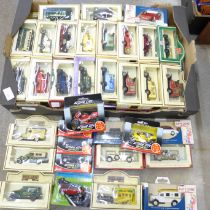 A box of Days Gone and other similar advertising die-cast model vehicles, approximately 50, boxed