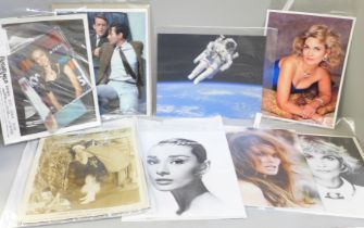 A collection of lobby cards, promotional photographs, celebrities, musicians, film stars