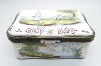 A late 19th Century enamelled hand painted Capodimonte Italian porcelain casket, 10.5cm wide