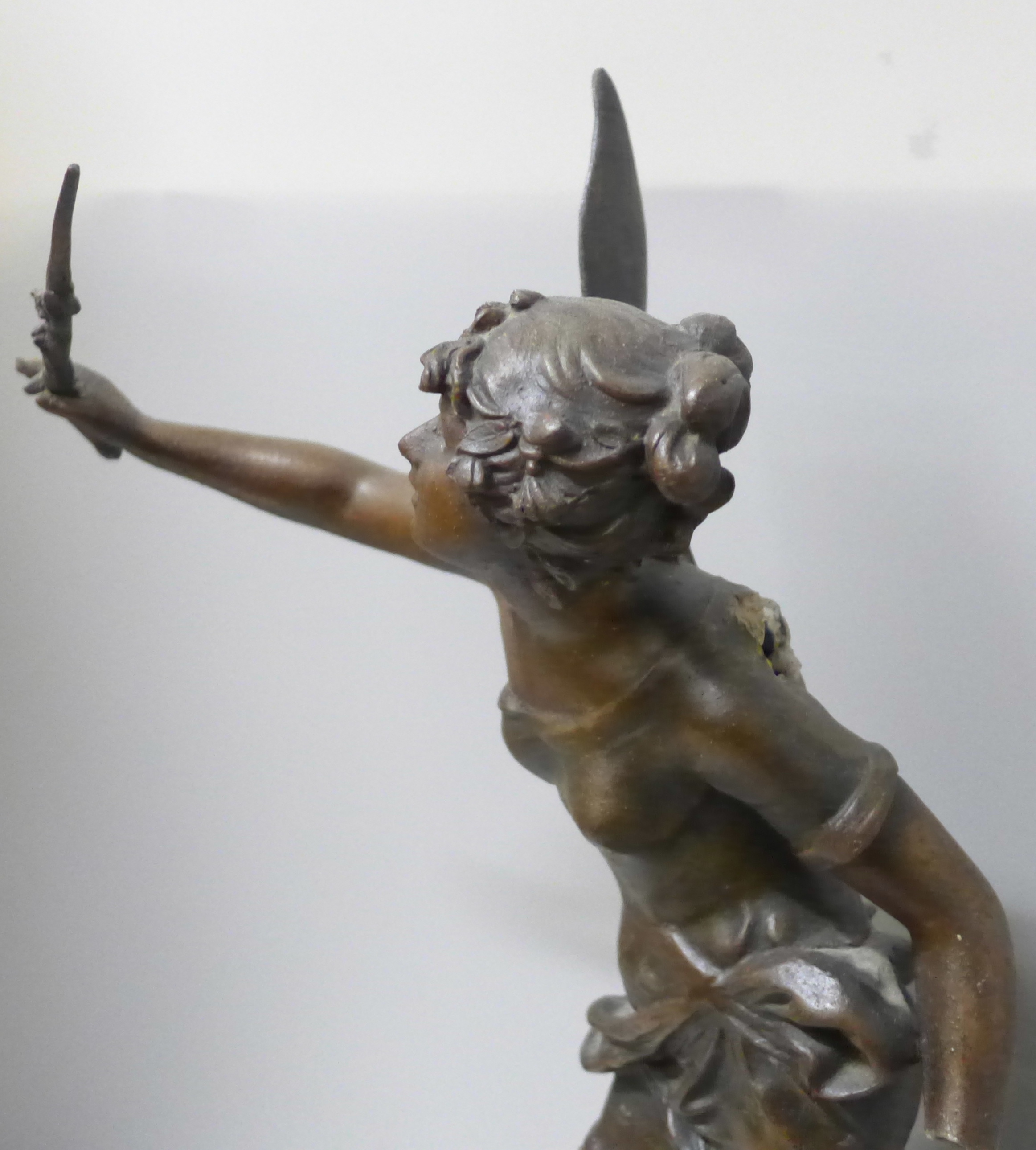 A spelter figure, Fee Aux Fleurs (Fairy of the flowers), after Louis Moreau, a/f, 48cm - Bild 4 aus 8