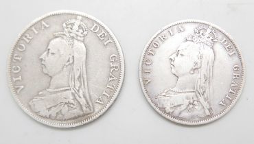 An 1888 double florin and an 1887 half-crown