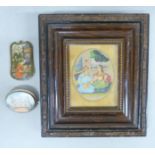 A 19th Century Indian miniature on card, framed and hand painted, a 19th Century miniature brooch