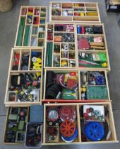 Seven large drawers of Meccano containing a large and comprehensive collection of parts (no