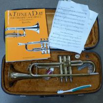 A trumpet, marked Rose-Morris, London, 'Kansas', made in Czechoslovakia, cased