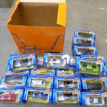 Burago Street Fire die-cast model vehicles, twenty-two in total, in a Burago box