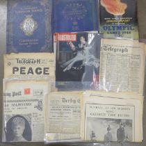 Mixed ephemera; Illustrated London News Coronation 1937, Coronation 1953, London Olympics 1948