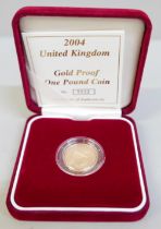 The Royal Mint, 2004 UK gold Proof One Pound Coin, No. 0022, cased, 19.619 grammes, 916.7 gold