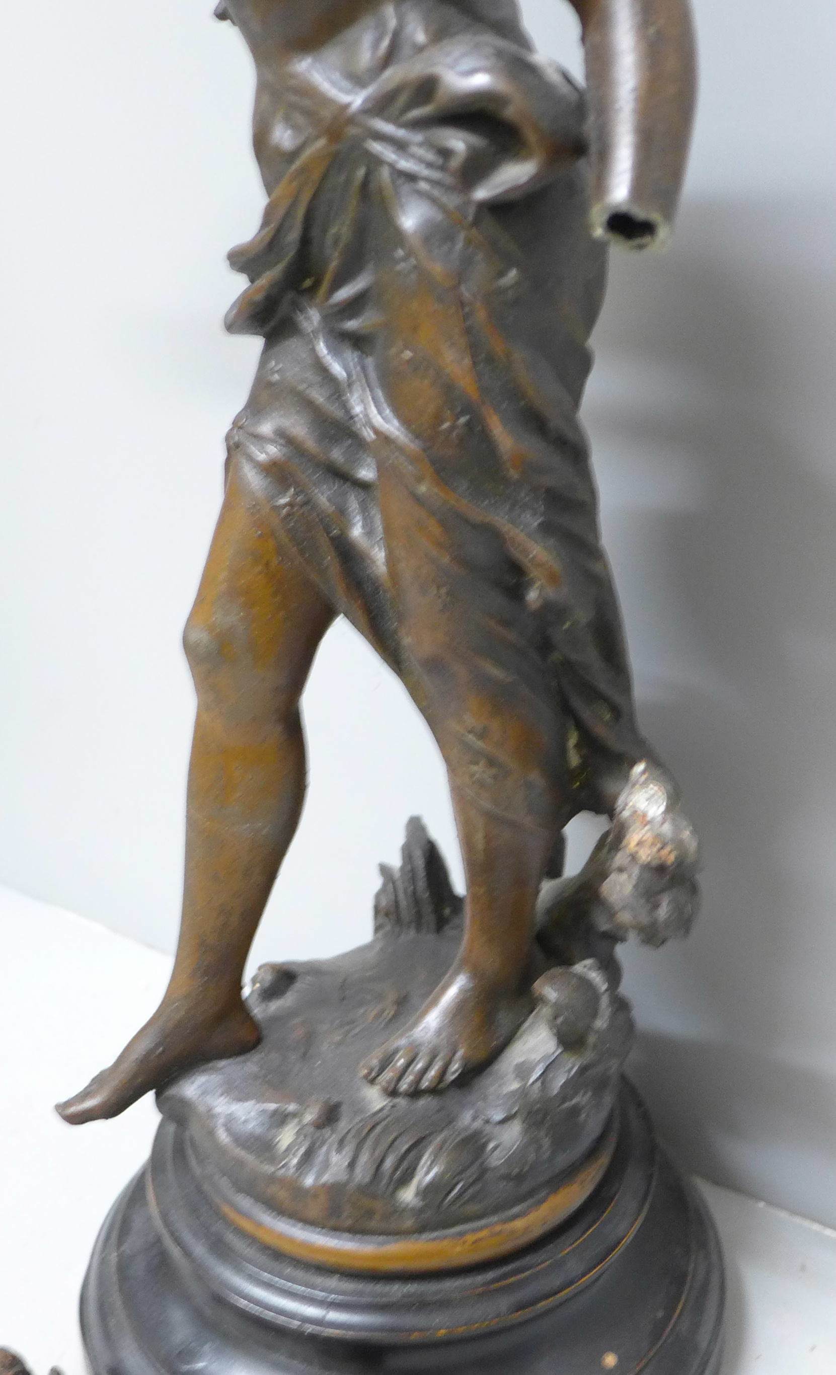 A spelter figure, Fee Aux Fleurs (Fairy of the flowers), after Louis Moreau, a/f, 48cm - Bild 5 aus 8