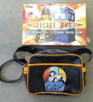 A Doctor Who shoulder bag and a Doctor Who interactive electronic board game