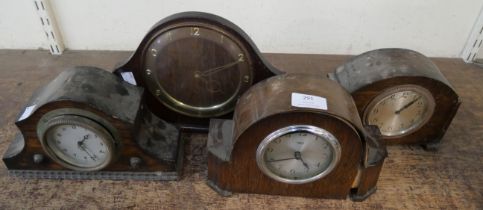 Four early 20th Century oak mantel clocks