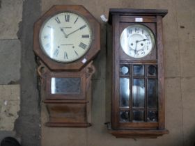 A Victorian drop dial wall clock inscribed Thompson, Chesterfieldwall clock and a George V oak